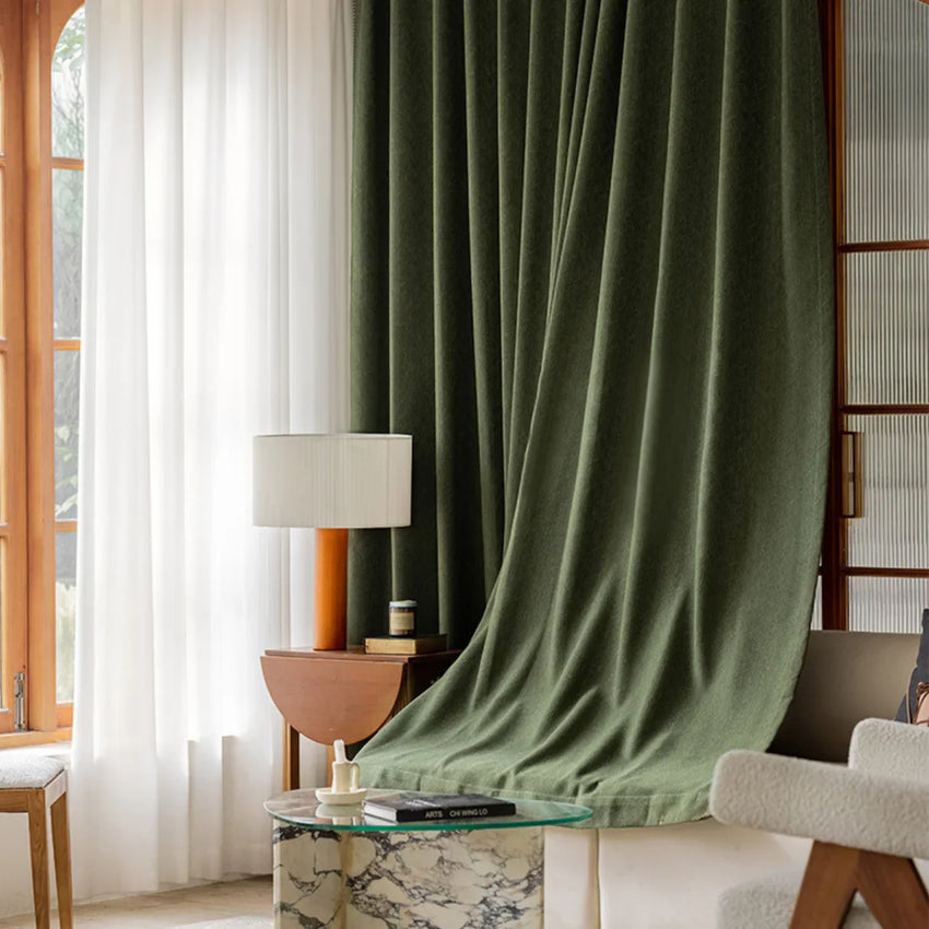 Verdant Loom Textured Chenille Curtain Panel – Vintage Green Drapery