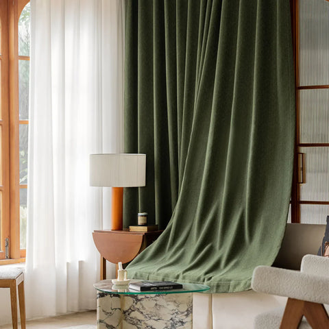 Verdant Loom Textured Chenille Curtain Panel – Vintage Green Drapery