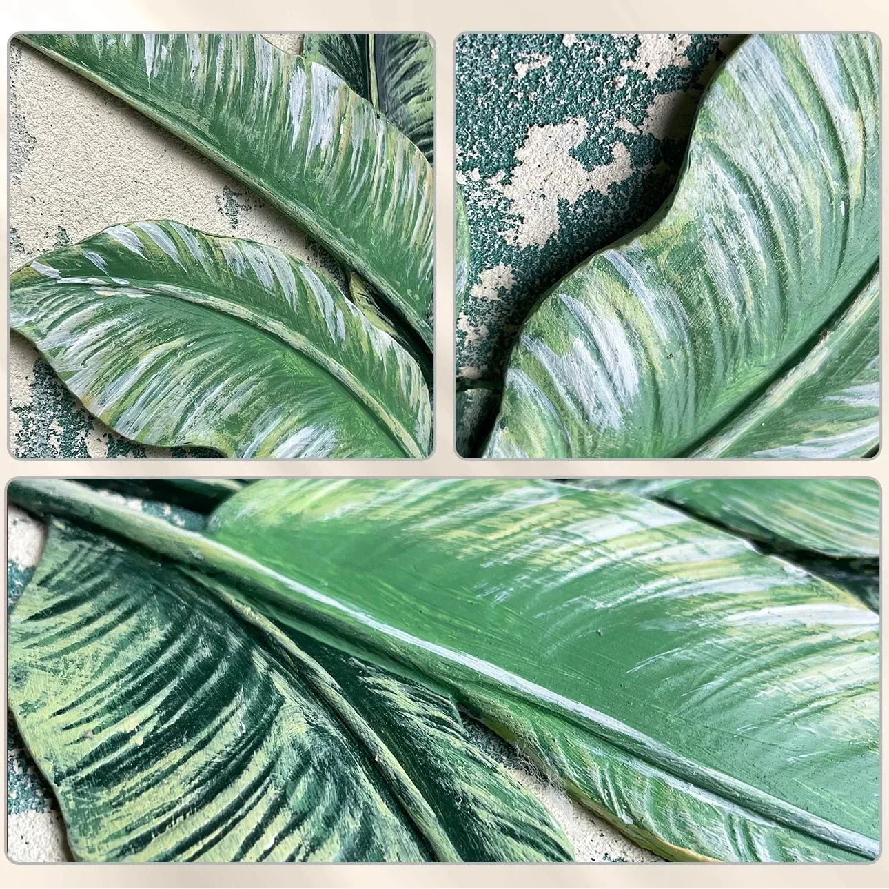 Close-up of handcrafted green leaf wall art, artisan home decor by Fansee Australia.