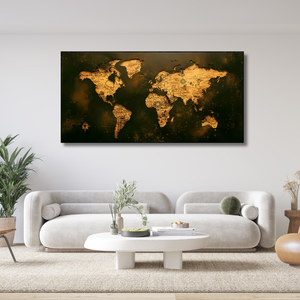 Artisan world map wall art in modern living room, Fansee Australia home decor