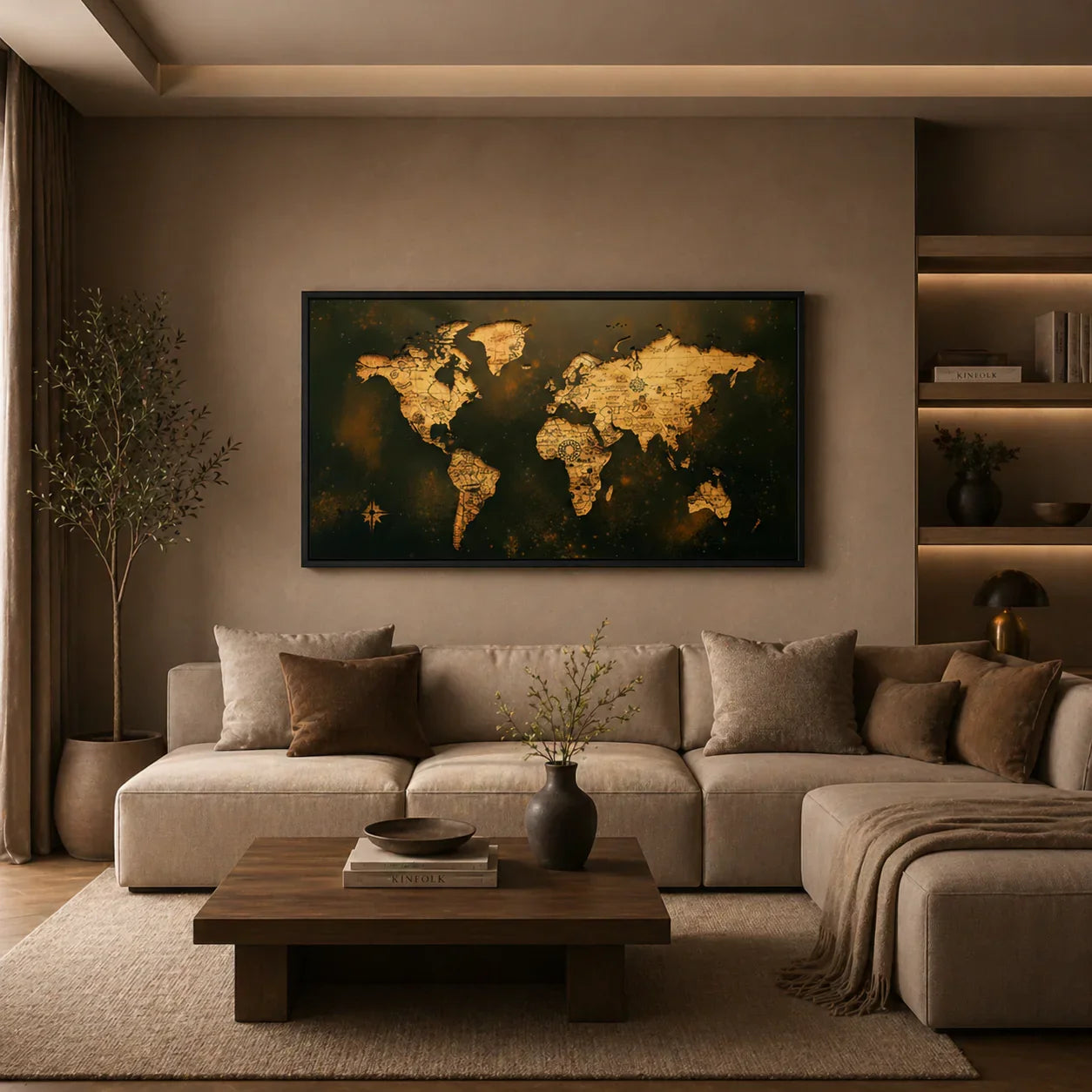 Artisan world map wall art in modern living room, Fansee Australia home decor