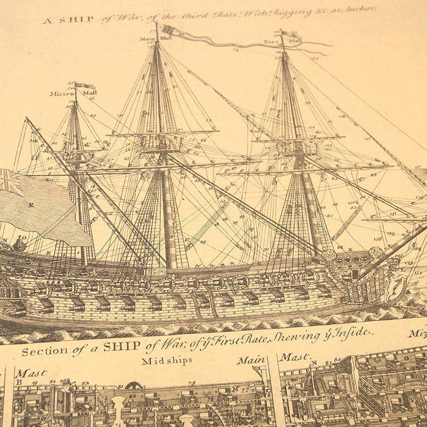 Warship Diagram Kraft Paper Wall Art Print (57.5x51.5cm) - Fansee Australia