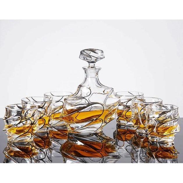 Whiskey Decanter & Tumblers 6 Piece Set (L’or distingué – Vent) - Fansee Australia