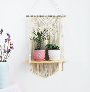 Wooden Floating Shelf Wall Hanging Macrame Planter - Fansee Australia