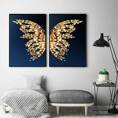 2 Pcs Set Golden Butterfly Wings Unframed Canavs Prints - Fansee Australia