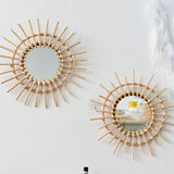 2 Pcs Set Handmade Rattan Round Wall Mirrors - Fansee Australia