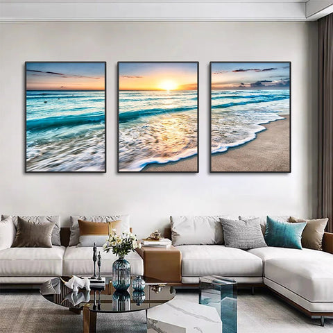 3 Piece Stunning Sea Sunset Framed Canvas Wall Art - Fansee Australia