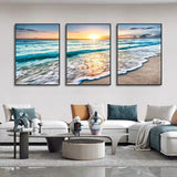 3 Piece Stunning Sea Sunset Framed Canvas Wall Art - Fansee Australia