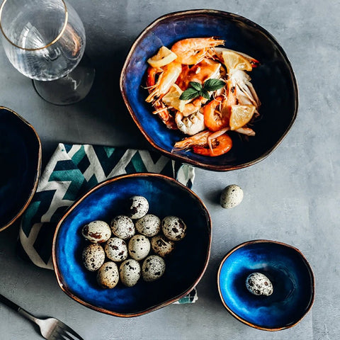 4 Pcs Set Handmade Blue Artisan Dinner Bowl - Fansee Australia