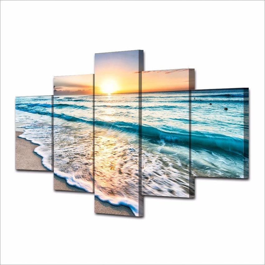 5 Panels Beach Sunset Framed Canvas Prints - Fansee Australia