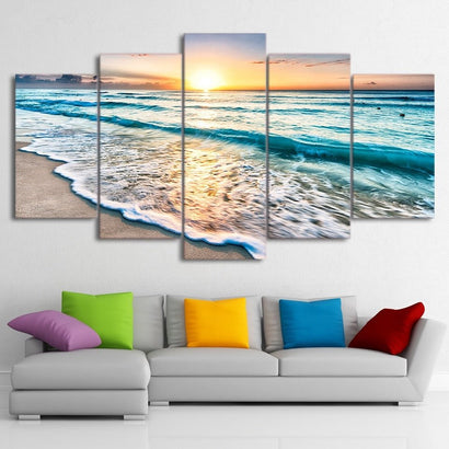 5 Panels Beach Sunset Framed Canvas Prints - Fansee Australia