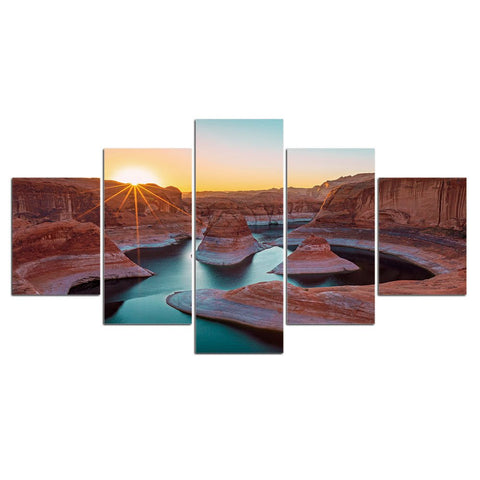 5 Panels Stunning Sunset Scenery Framed Canvas Prints - Fansee Australia