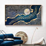 Golden Fish In Moon Canvas Wall Art Prints - Fansee Australia