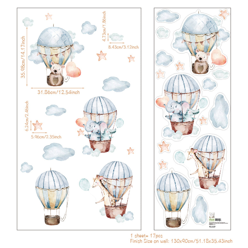 Cute Animals On Hot Air Balloons Wall Stickers