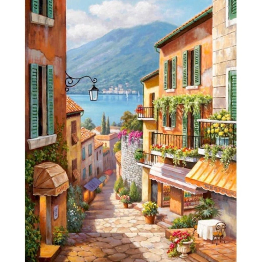 A Beautiful Street Painting By Numbers Kit (40x50cm Framed Canvas) - Fansee Australia