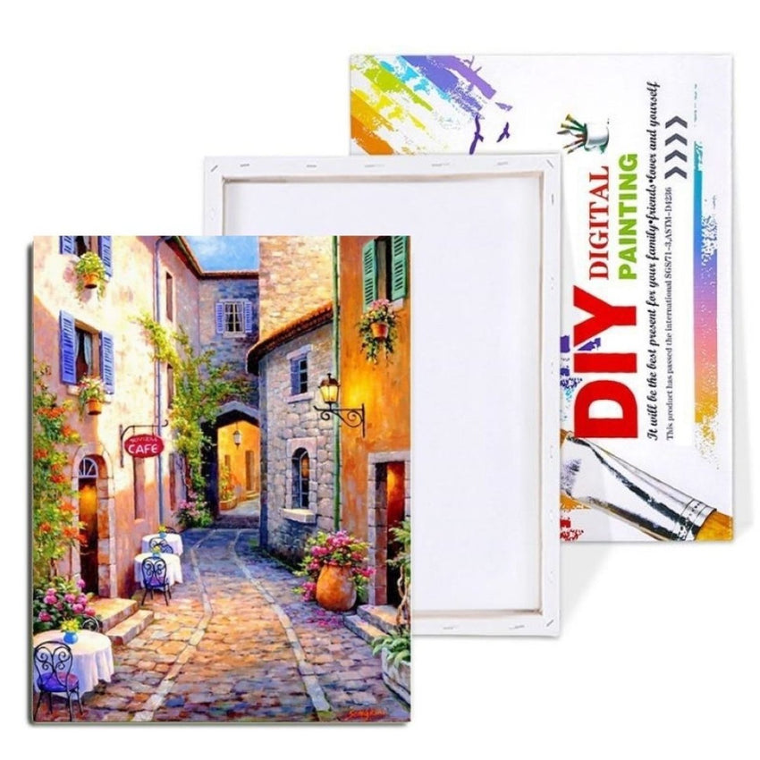 A Street In Italy Paint By Numbers Kit (40x50cm Framed Canvas) - Fansee Australia