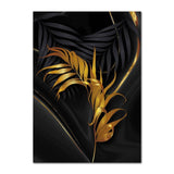 Black Abstract Gold Plant Leaves Canvas Wall Art Prints (60x90cm) - Fansee Australia