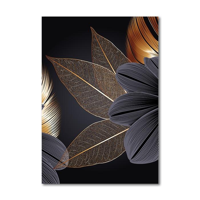 Black Golden Plant Leaf Canvas Poster Print Modern Home Decor Abstract Wall Art Painting Nordic Living Room Decoration Picture - Fansee Australia