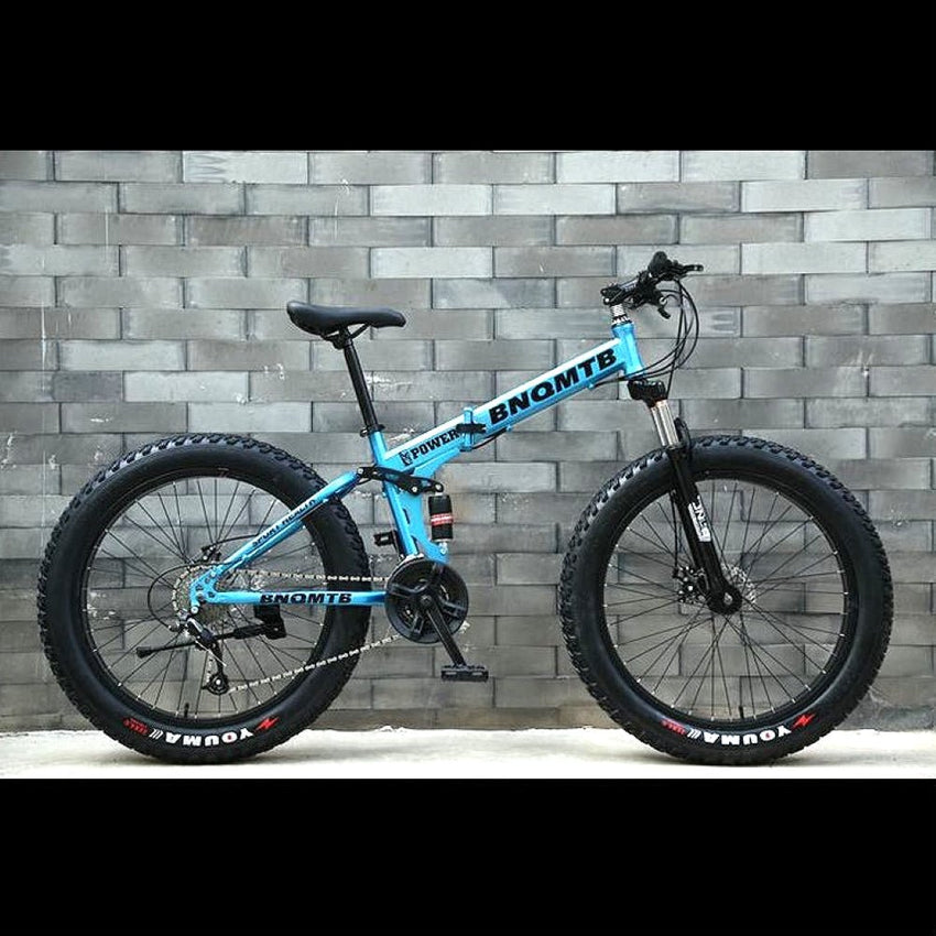 Blue 27 Speed Folding 26 Inch Double Shock Absorption Fat Tyre Mountain Bike - Fansee Australia