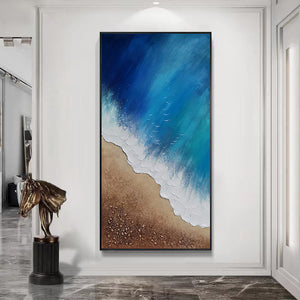 Blue Sea Shore Mixed Media Framed Oil Painting - Fansee Australia
