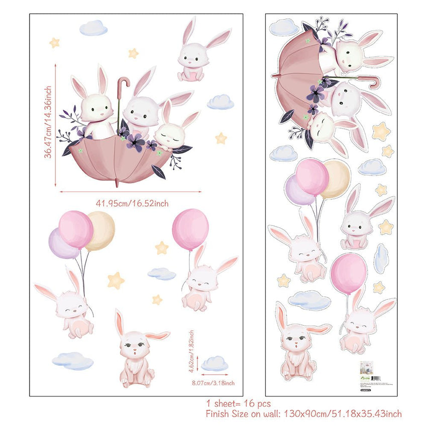 Bunnies On Umbrella Removable Wall Stickers For Nursery - Fansee Australia