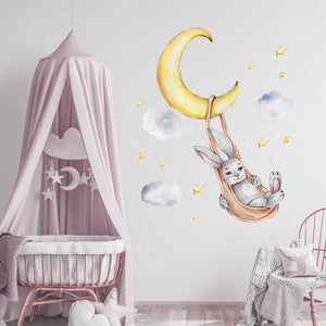 Bunny Swinging On The Moon Wall Decals - Fansee Australia