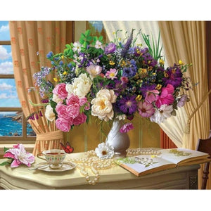 Colourful Flowers Art Painting By Numbers Kit (40x50cm Framed Canvas) - Fansee Australia