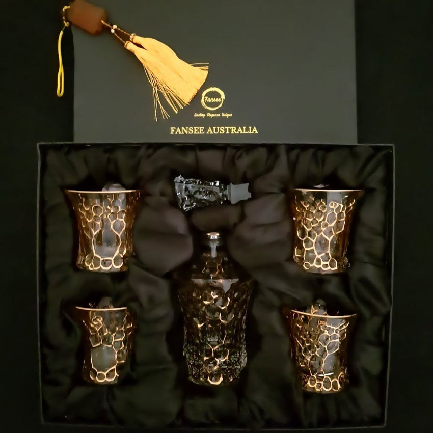 Crystal Whiskey Glasses - Queen Gold (Whiskey Tumblers & Decanter Set) - Fansee Australia