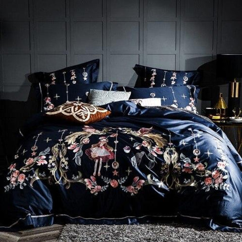 Embroidery Bed Sheet Set - BLUE - Fansee Australia