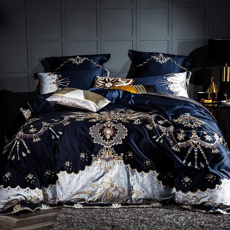 Embroidery Bed Sheet Set - BLUE - Fansee Australia