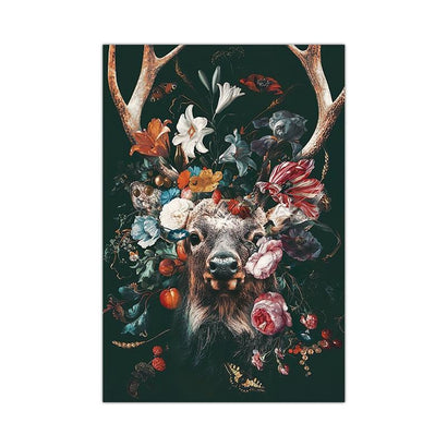 Floral Deer Abstract Canvas Print (60x90cm) - Fansee Australia