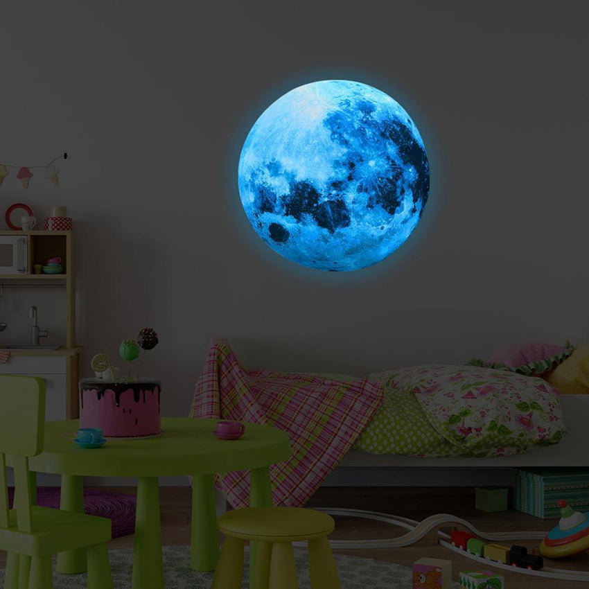 Glow In The Dark Luminous Moon 3D Wall Stickers - Blue - Fansee Australia
