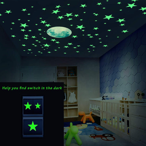 Glow In The Dark Moon And Stars Wall Stickers - Fansee Australia
