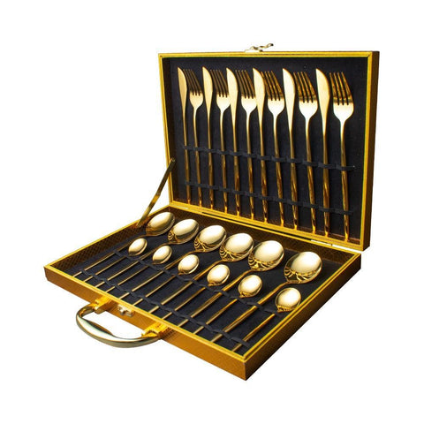 Gold Cutlery Set Mirror Finish (24 Piece Gift Box) - Fansee Australia