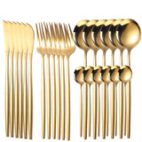 Gold Cutlery Set Mirror Finish (24 Piece Gift Box) - Fansee Australia
