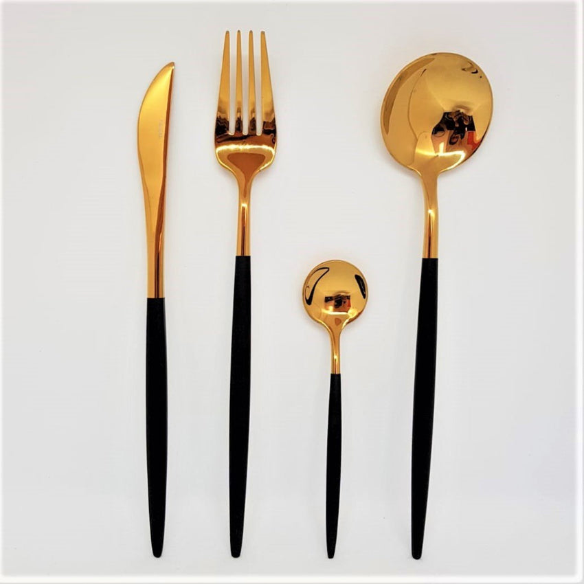 Golden & Black Cutlery Set (16 Piece Cutlery Set) - Fansee Australia