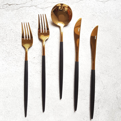 Golden & Black Cutlery Set (16 Piece Cutlery Set) - Fansee Australia