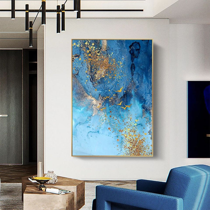 Golden Blue Sea Abstract Canvas Art - Fansee Australia