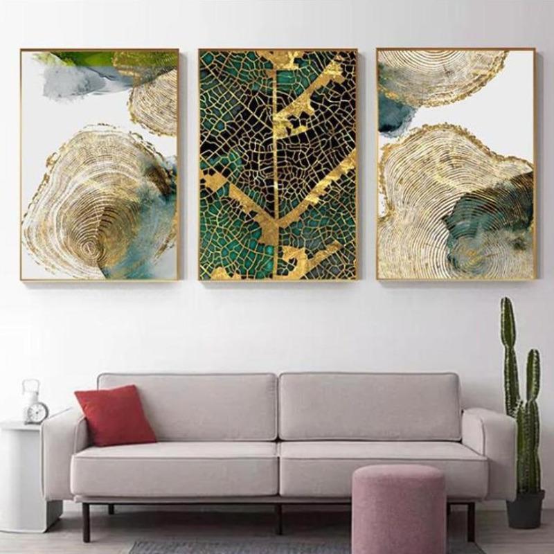 Golden Leaf Vein Abstract Canvas Wall Art Prints (50x70cm) - Fansee Australia
