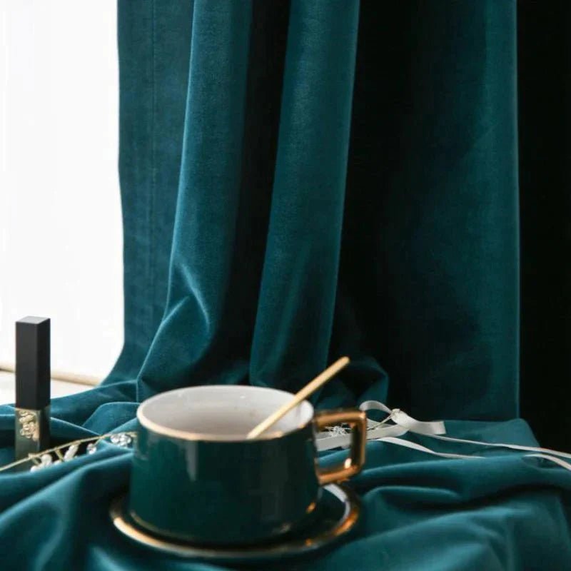 Green Blackout Luxurious Australian Wool Velvet Ready To Hang Curtains - Fansee Australia
