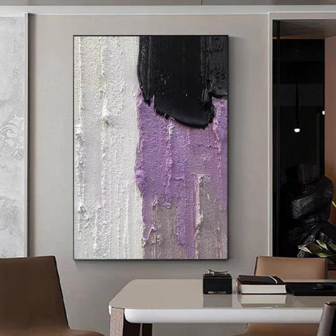 Hand Painted Purple White Mixed Media Art Ready To Hang Oil Painting - Fansee Australia