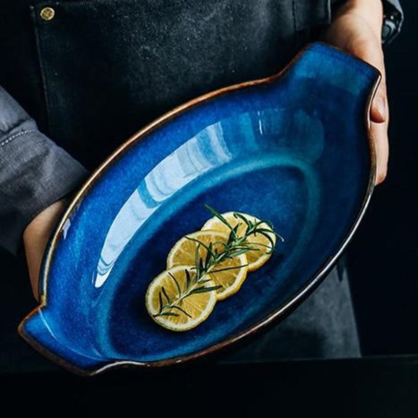 Handmade Blue Boat Shaped Bowls - 28.5cm (2 Pcs Set) - Fansee Australia