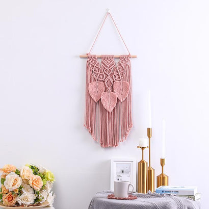 Handmade Macrame Wall Hanging with Tassels - Pink - Fansee Australia