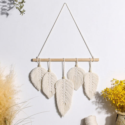 Handwoven Macrame Leaf Feather Wall Hanging - Fansee Australia