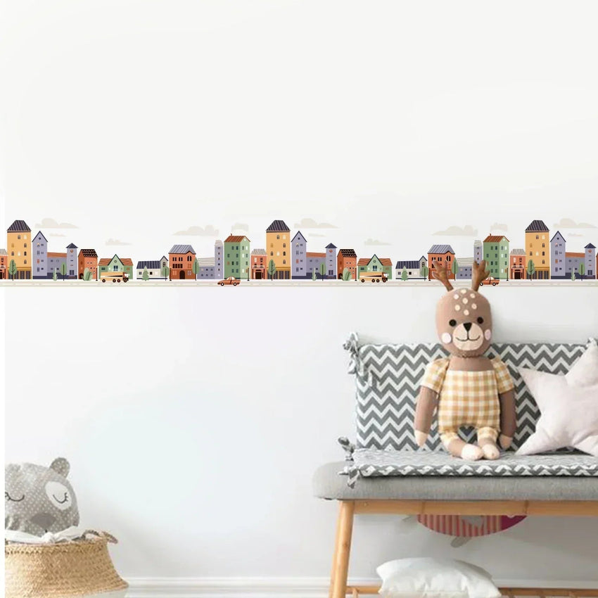 Houses On A City Street With Cars Wall Stickers - Fansee Australia