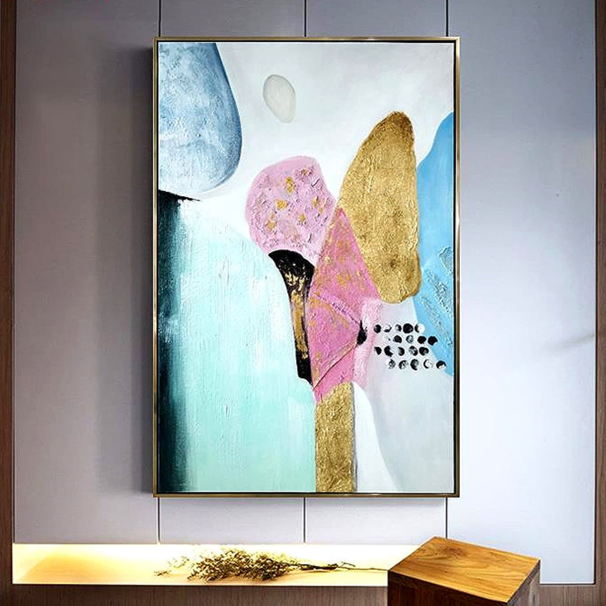 Large Gold Abstract Painting With Floating Frame - Fansee Australia