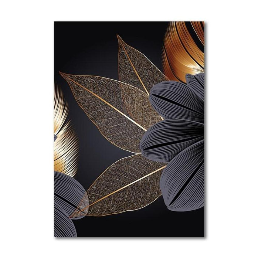 Large Plant Leaf Wall Art Canvas Prints in Black and Gold (50x70cm) - Fansee Australia