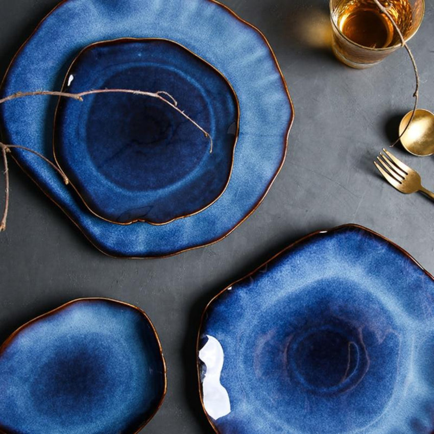Japanese Blue Crockery Sets Ceramic Dishes Plates Bowls Dining Serving  Tableware