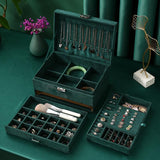 New Green 3-Layer Flannel Jewelry Organizer Box Necklaces Earrings Rings Display Holder Case for Women Large Capacity With Lock - Fansee Australia