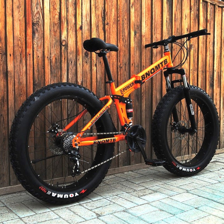 Orange 27 Speed Folding 26 Inch Double Shock Absorption Fat Tyre Mountain Bike - Fansee Australia